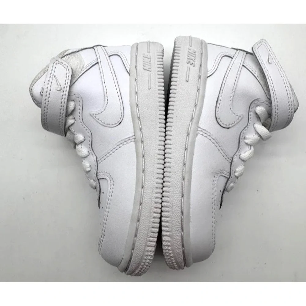 Nike Air Force 1 Mid LE White Leather Kids Sneakers Hook Loop US 8C DH2935-111
